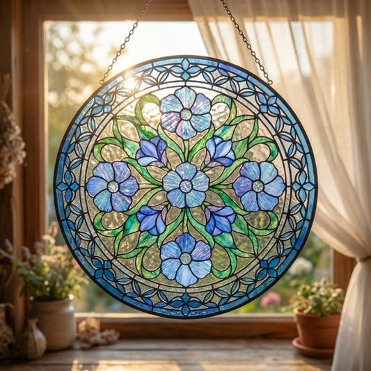 Wildflower Stained Glass Art - Botanical Window Hanging - Blue Flower Suncatcher - Housewarming Gift For Mom