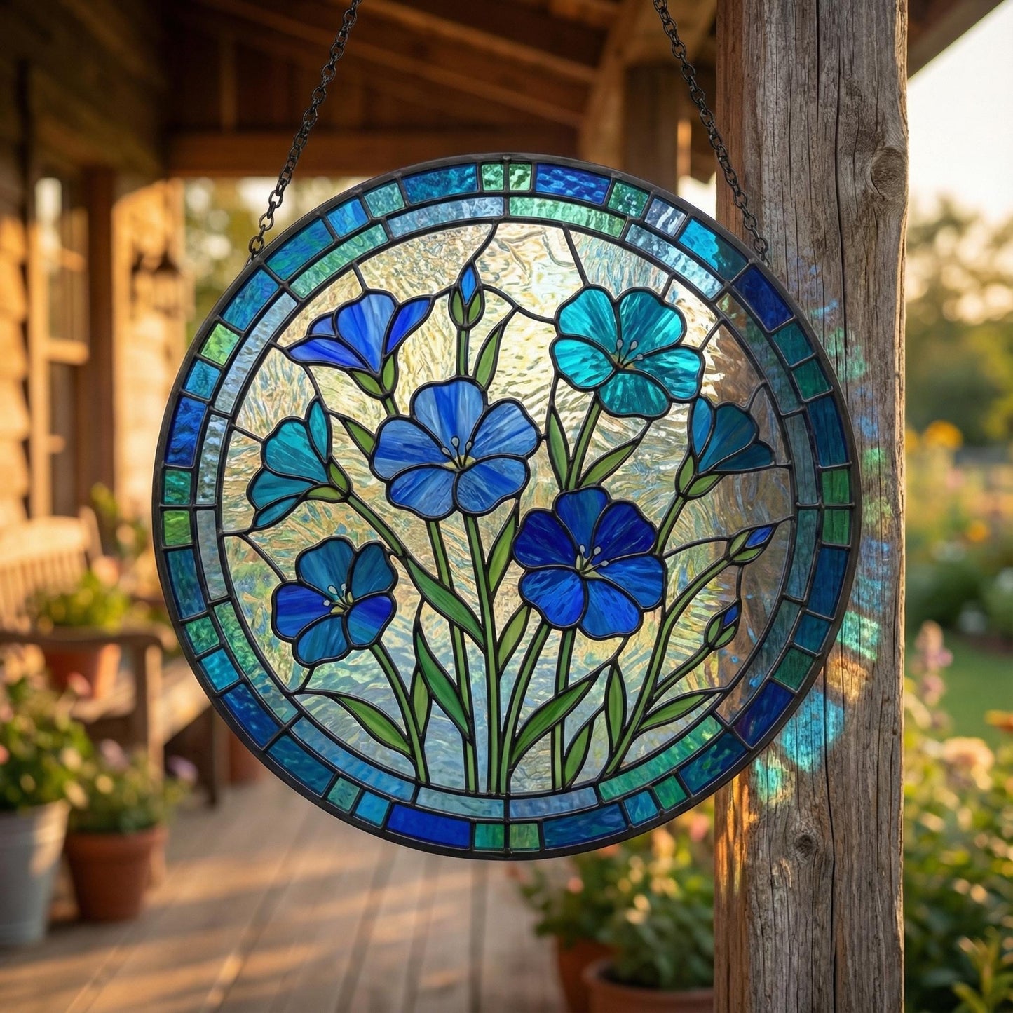 Stained Glass Blue Flower Suncatcher - Blue Botanical Window Decor - Garden Lover Gift For Mom
