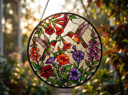 Couple Hummingbird Stained Glass Suncatcher – Bird Glass Art, Gift For Mom Or Grandma