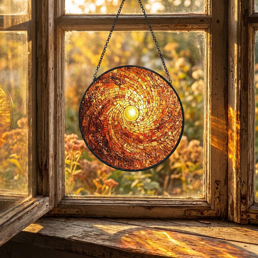 Rainbow Sun Suncatcher – Celestial Window Hanging – 60th Birthday Gift For Mum – Stained Glass Art