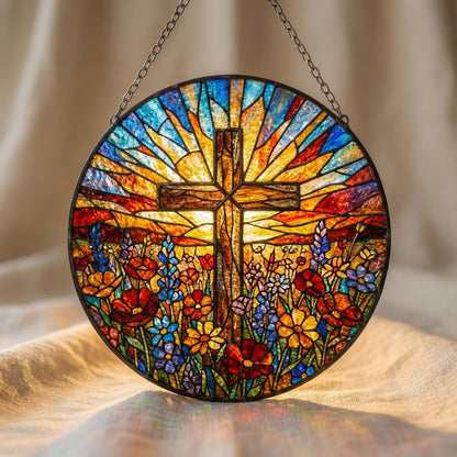 Personalized Stained Glass Cross Suncatcher - Christian Window Hanging, Religious Easter Gift, Church Decor