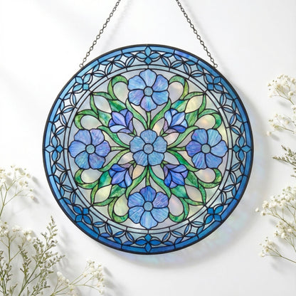 Wildflower Stained Glass Art - Botanical Window Hanging - Blue Flower Suncatcher - Housewarming Gift For Mom