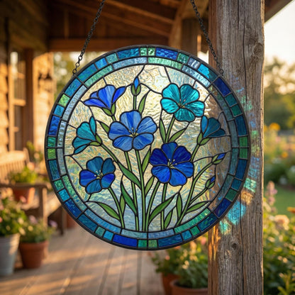 Stained Glass Blue Flower Suncatcher - Blue Botanical Window Decor - Garden Lover Gift For Mom