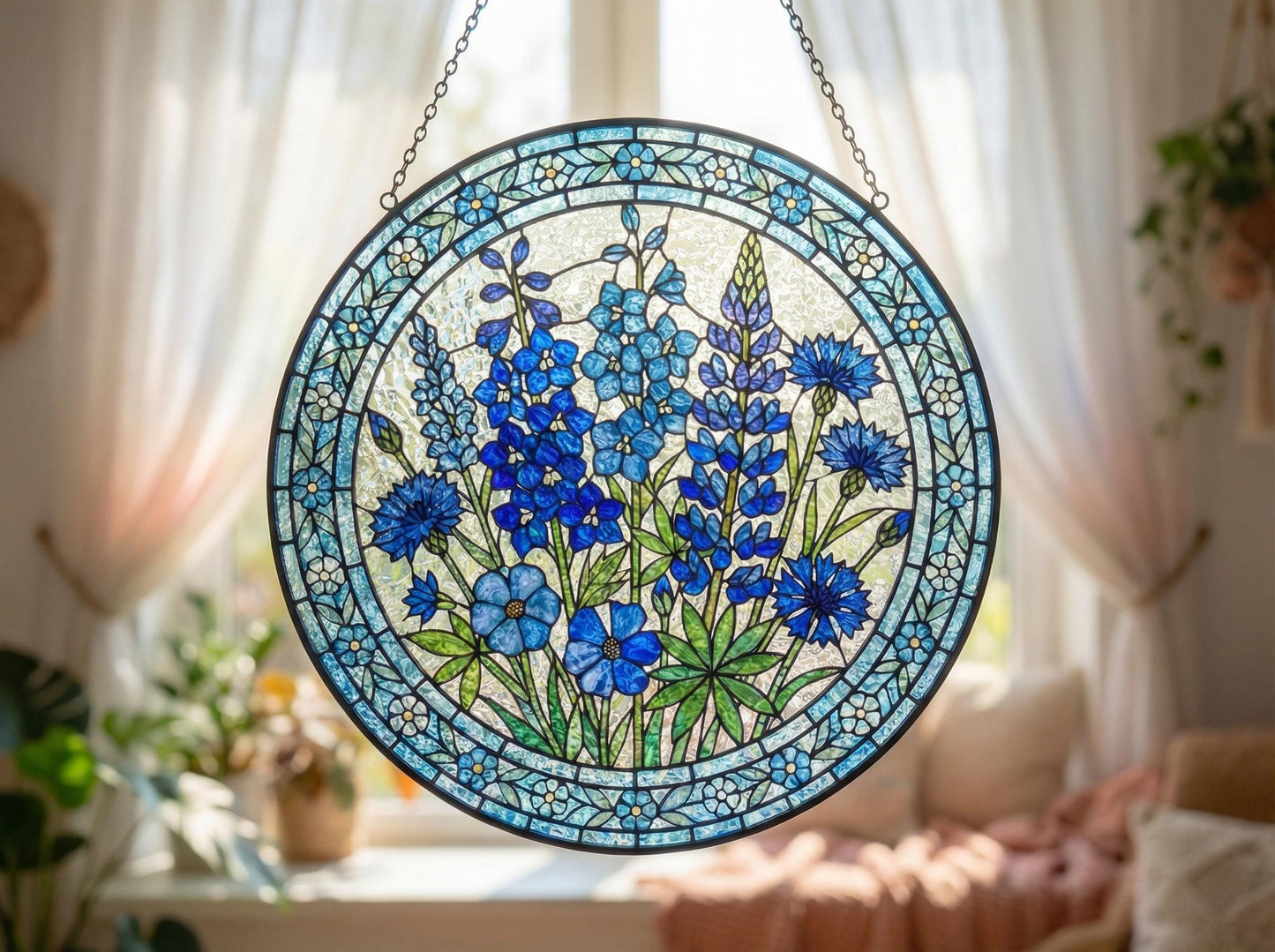 Custom Flower Stained Glass Suncatcher - Personalized Mom's Garden Decor - Flower Window Hanging