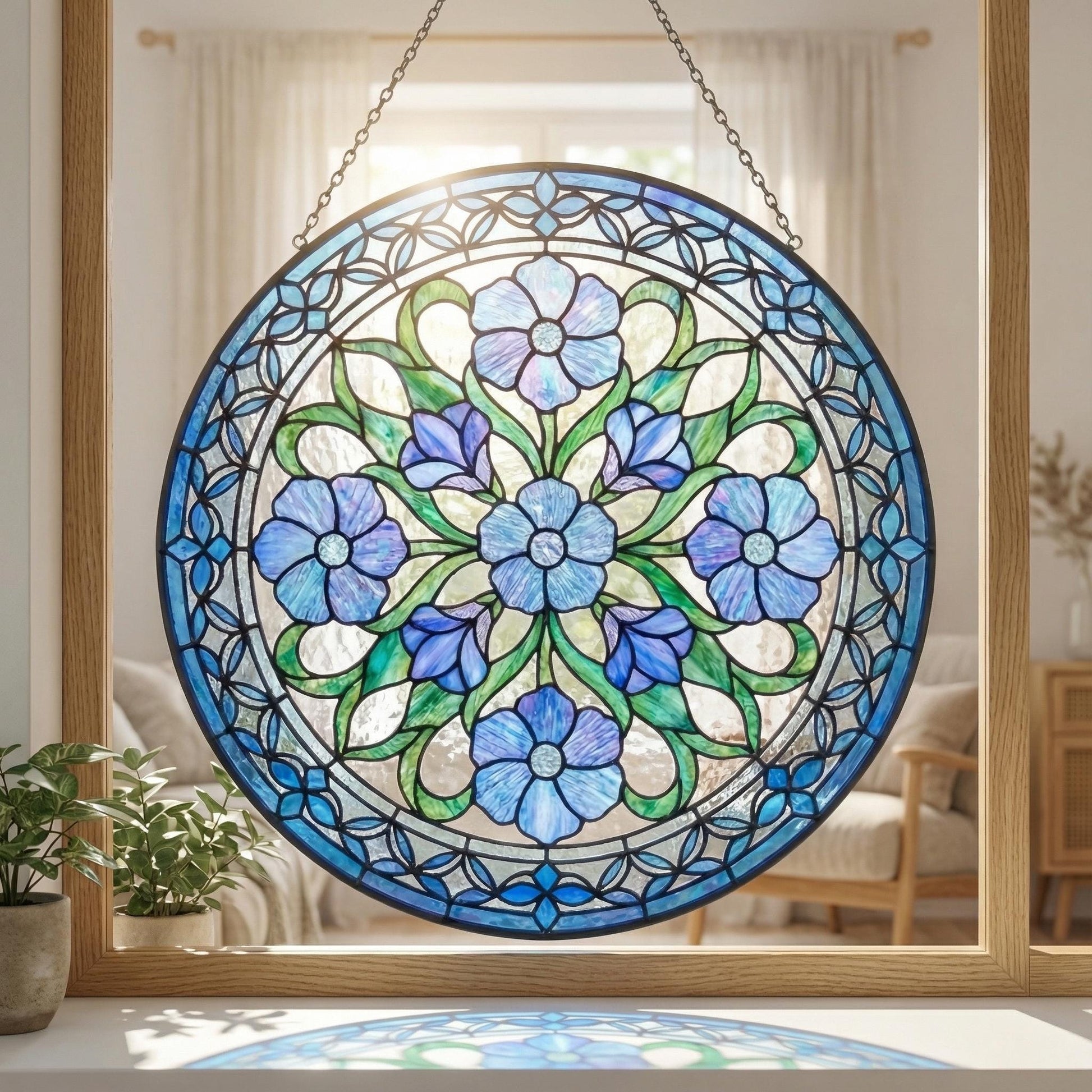 Wildflower Stained Glass Art - Botanical Window Hanging - Blue Flower Suncatcher - Housewarming Gift For Mom