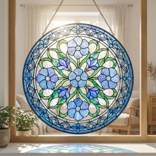 Wildflower Stained Glass Art - Botanical Window Hanging - Blue Flower Suncatcher - Housewarming Gift For Mom