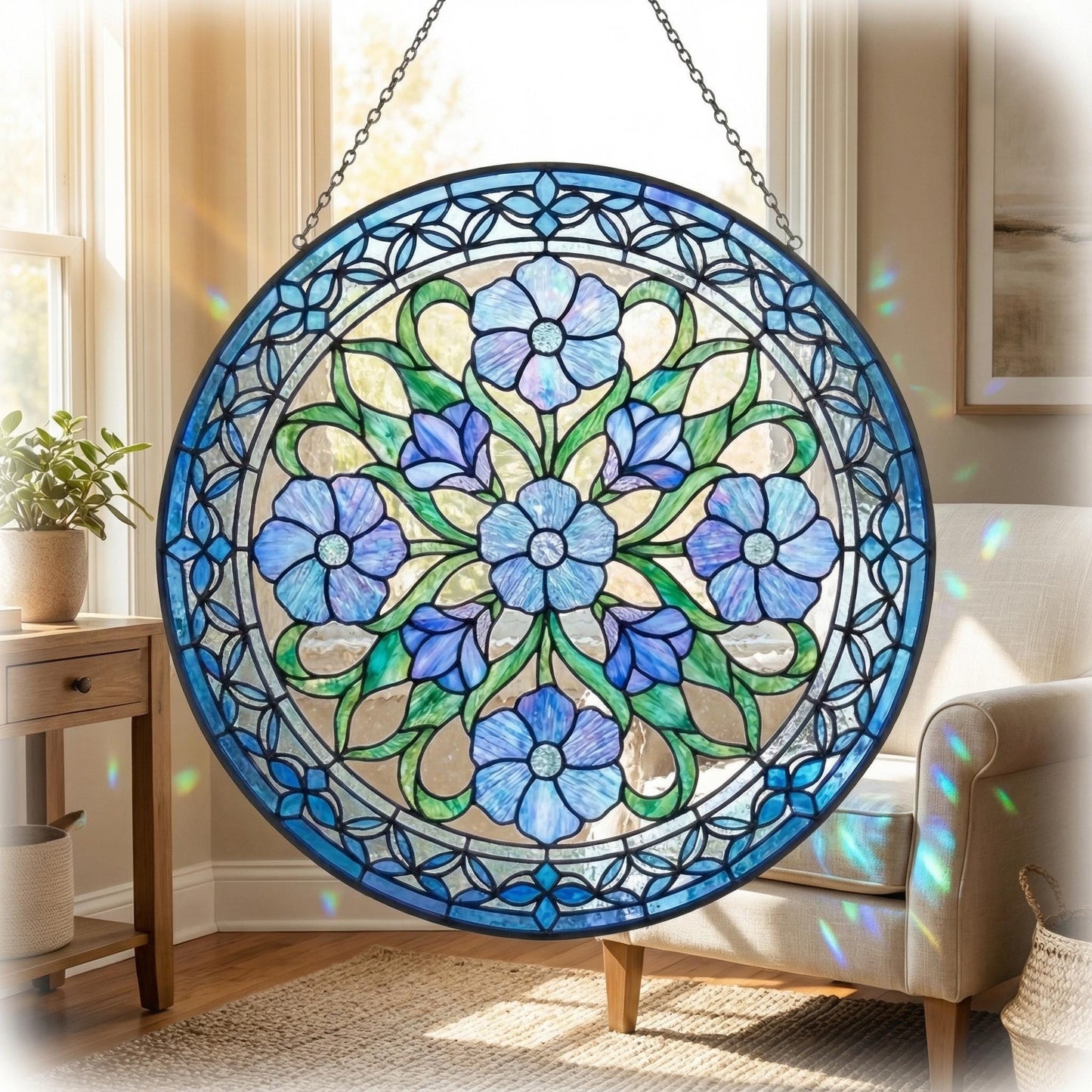 Wildflower Stained Glass Art - Botanical Window Hanging - Blue Flower Suncatcher - Housewarming Gift For Mom