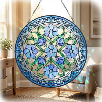 Wildflower Stained Glass Art - Botanical Window Hanging - Blue Flower Suncatcher - Housewarming Gift For Mom