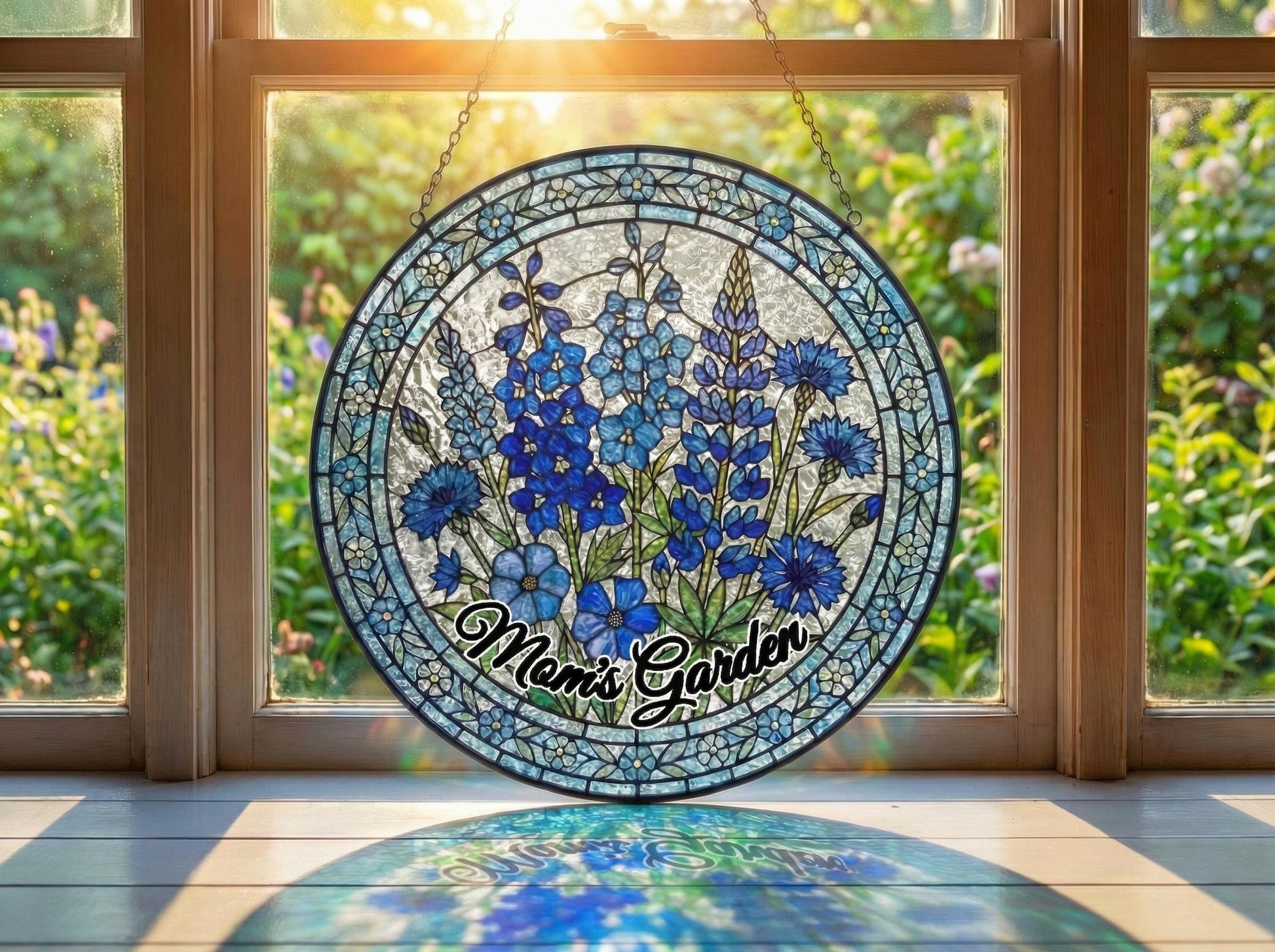 Custom Flower Stained Glass Suncatcher - Personalized Mom's Garden Decor - Flower Window Hanging