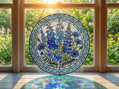 Custom Flower Stained Glass Suncatcher - Personalized Mom's Garden Decor - Flower Window Hanging