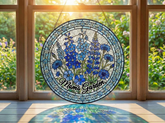 Custom Flower Stained Glass Suncatcher - Personalized Mom's Garden Decor - Flower Window Hanging