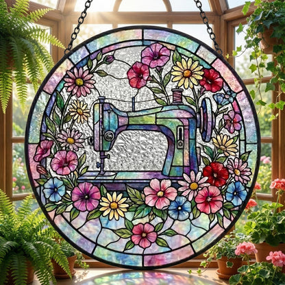 Personalized Sewing Suncatcher – Custom Craft Room Stained Glass Art – Quilter Window Decor Gift For Sewing Lovers