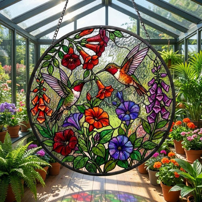 Couple Hummingbird Stained Glass Suncatcher – Bird Glass Art, Gift For Mom Or Grandma