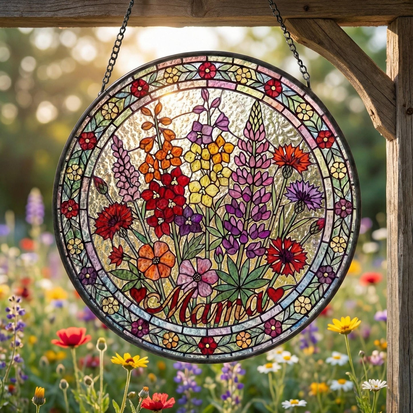 Personalized Mama Garden Suncatcher – Birth Flower Stained Glass Window Hanging – Mother’s Day Gift