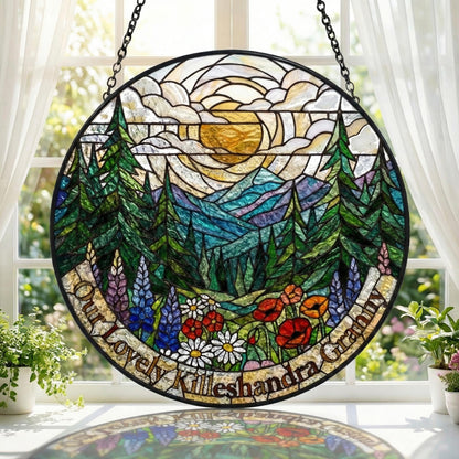 Forest Mountain Stained Glass Suncatcher – Nature Window Hanging – Mother’s Birthday Gift For Mom