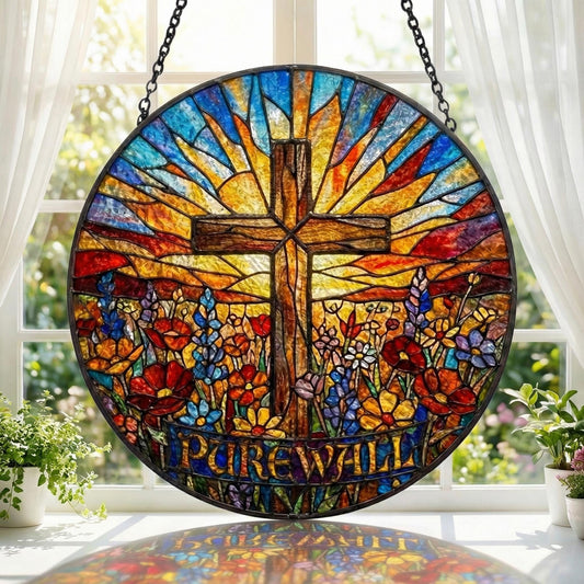 Personalized Stained Glass Cross Suncatcher - Christian Window Hanging, Religious Easter Gift, Church Decor
