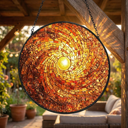 Rainbow Sun Suncatcher – Celestial Window Hanging – 60th Birthday Gift For Mum – Stained Glass Art