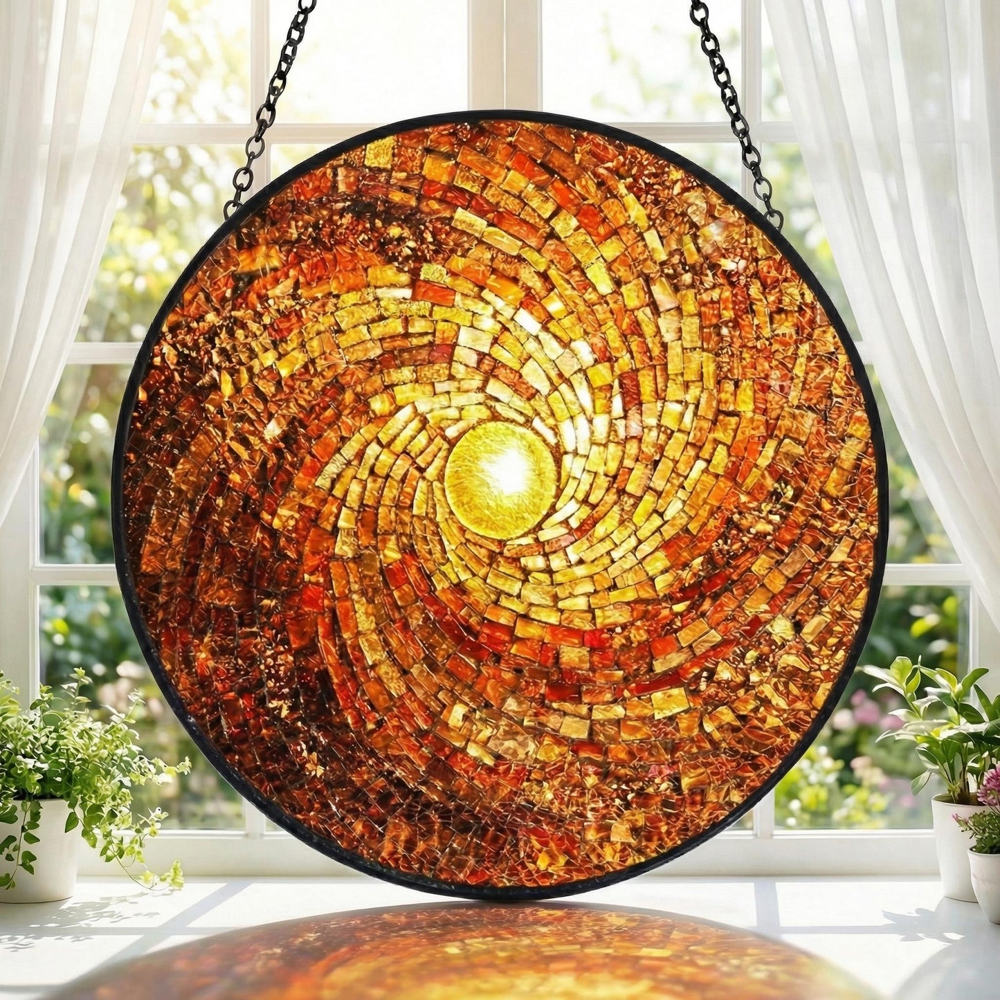 Rainbow Sun Suncatcher – Celestial Window Hanging – 60th Birthday Gift For Mum – Stained Glass Art