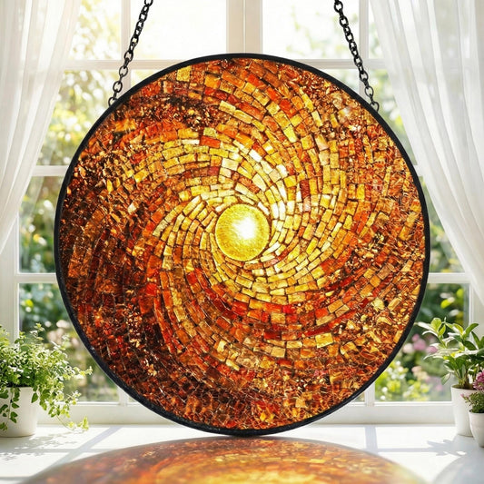 Rainbow Sun Suncatcher – Celestial Window Hanging – 60th Birthday Gift For Mum – Stained Glass Art