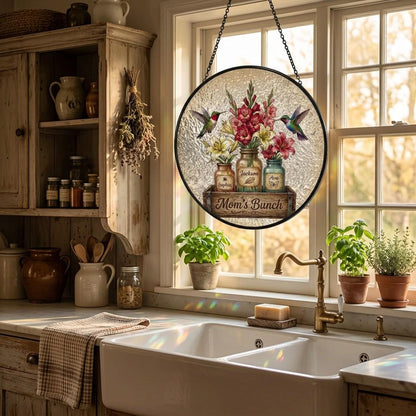 Personalized Mom Garden Suncatcher – Birth Flower Stained Glass Window Hanging – Mother’s Day Gift
